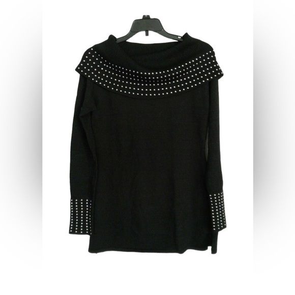 Questions / NWT/ Women's /Metallic Black Turtleneck Sweater Silver Studs/ S - Picture 1 of 12